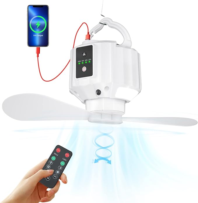 ventilatore da campeggio ricaricabile con led e timer
